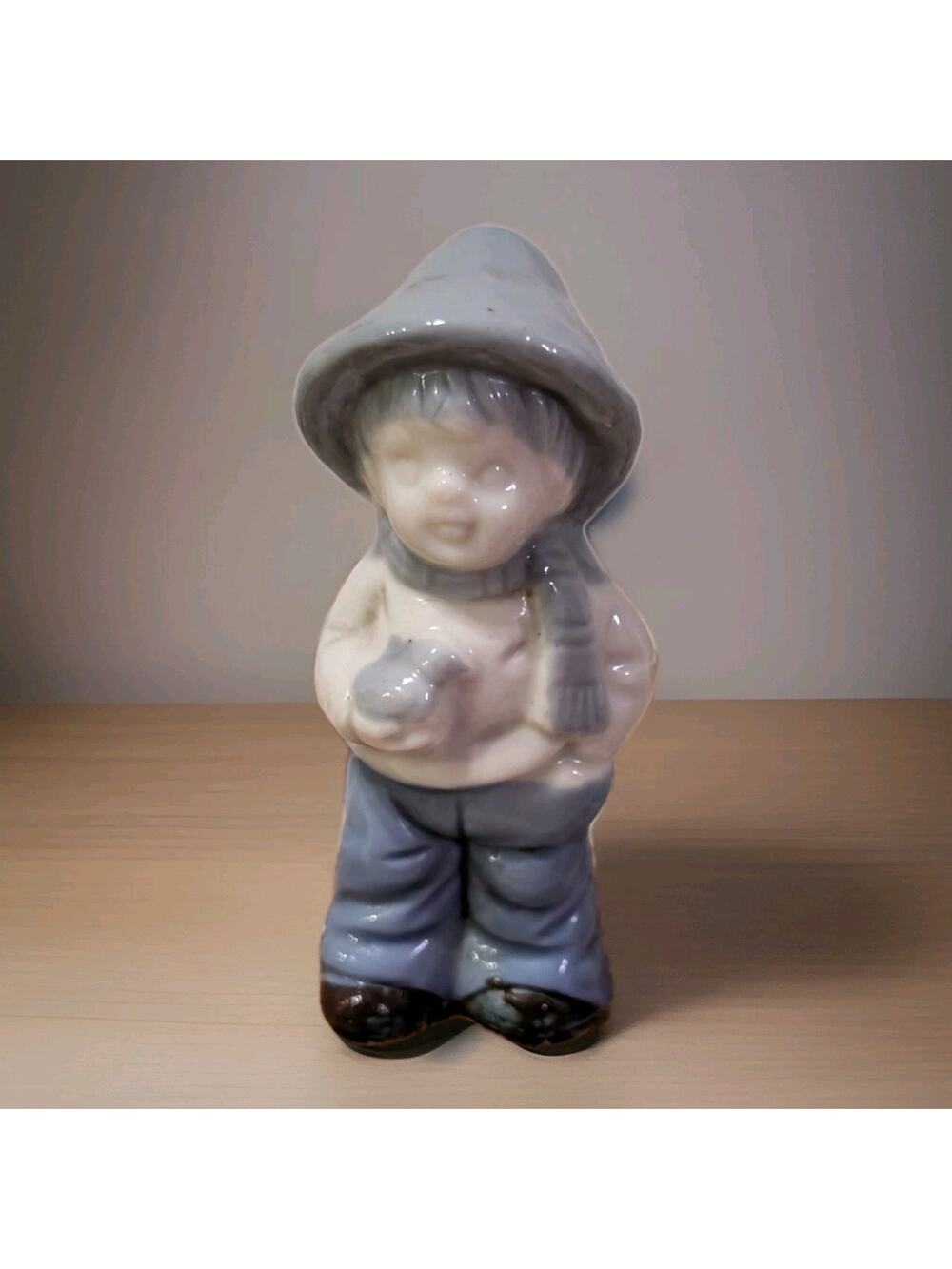 Dutch Vintage Farm Boy Holding Bird Porcelain Ceramic Mini Figurine Figure